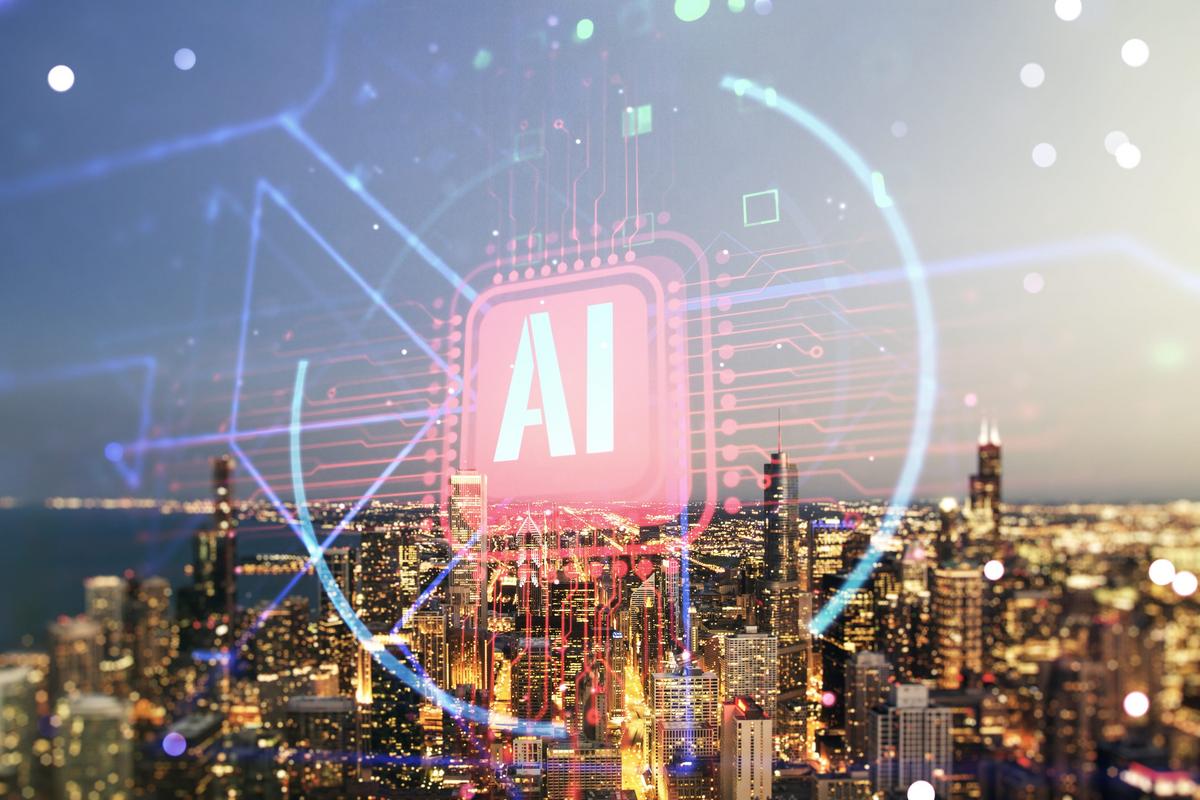 AI Hologram over a big city.