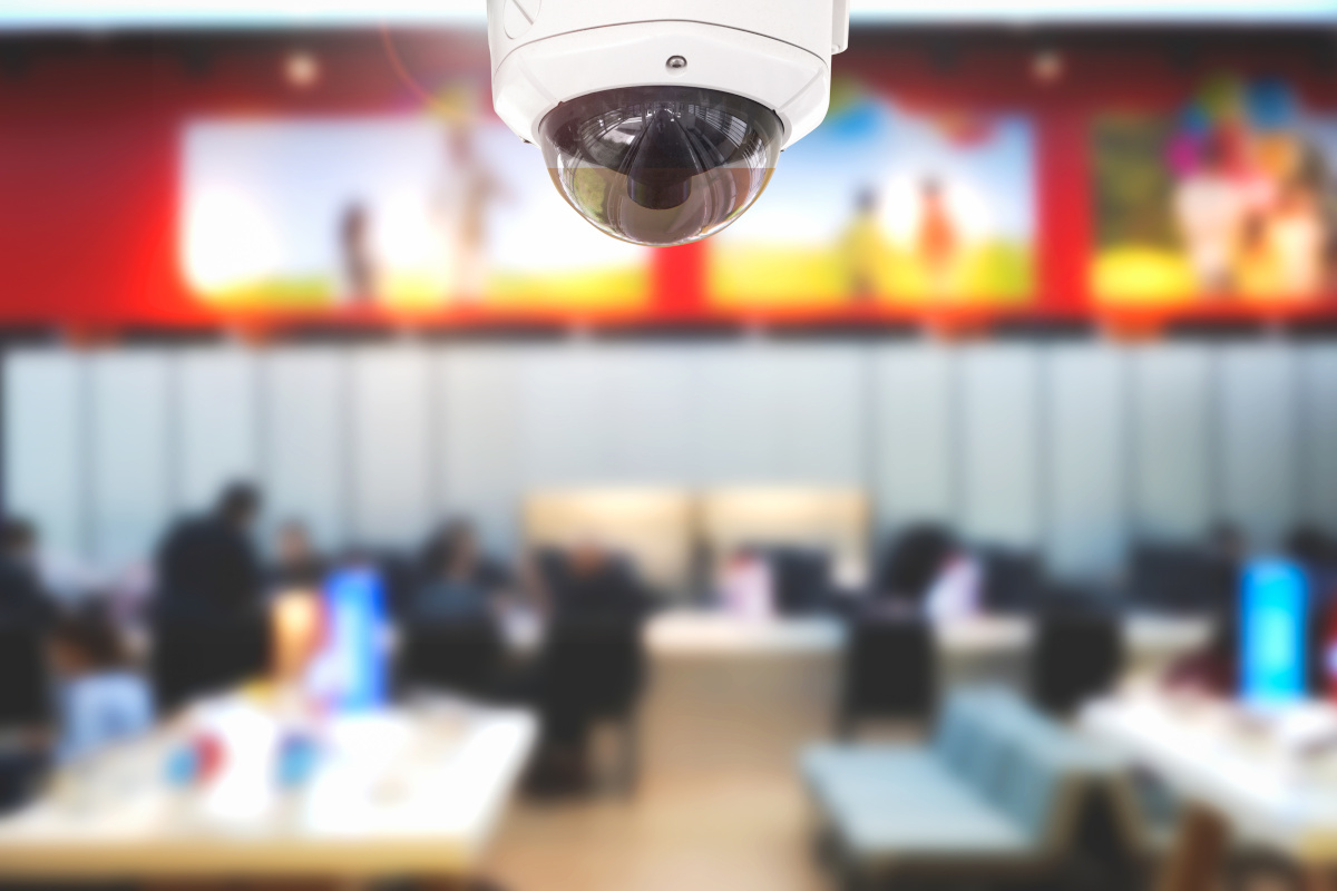 A surveillance camera in a restaurant