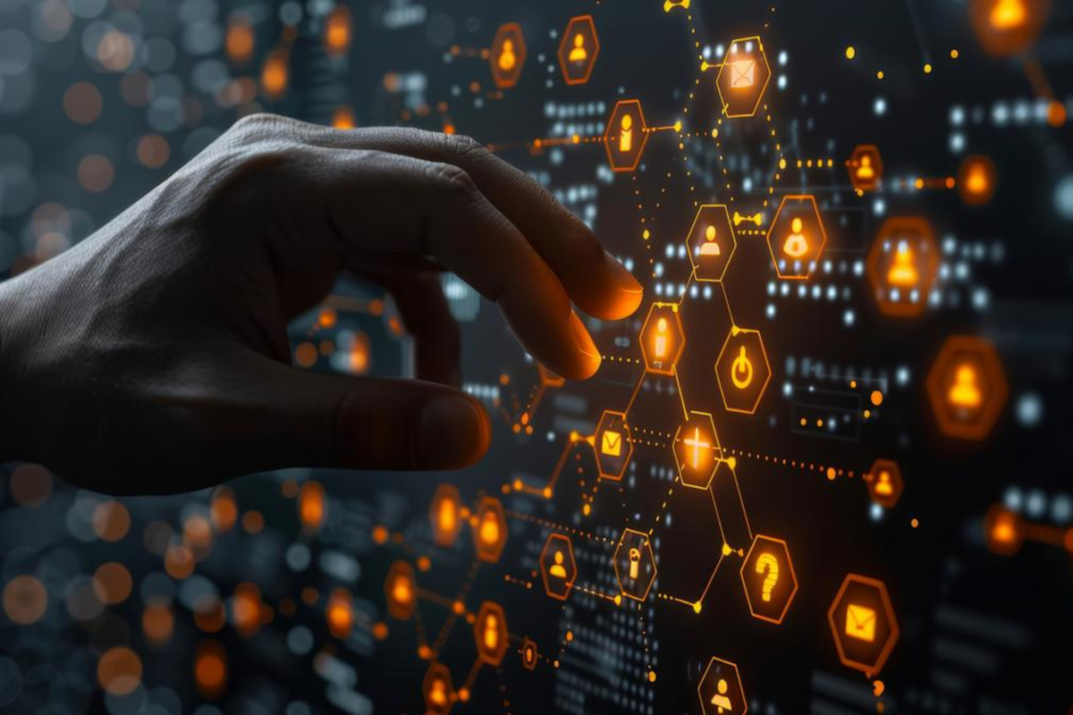 Man using digital communications diagram