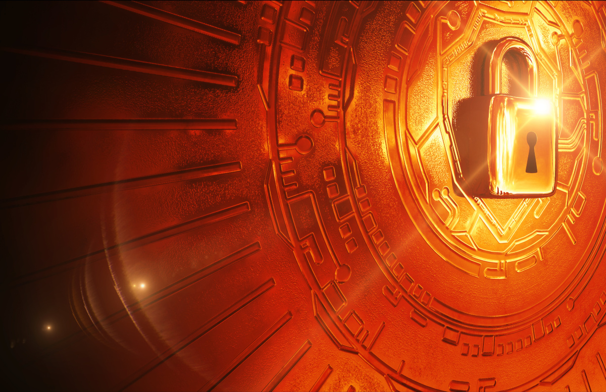 A lock on a red-orange background