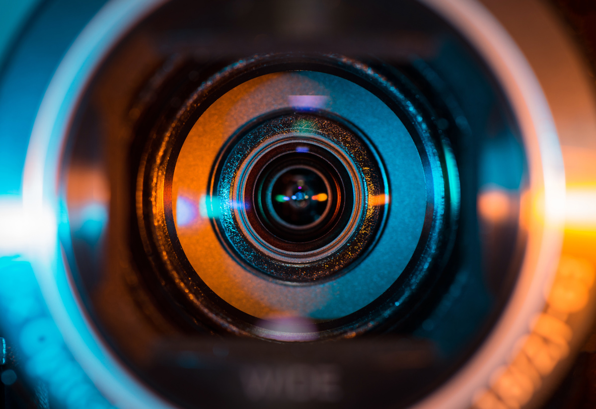 A close up view of the lens on a surveillance camera