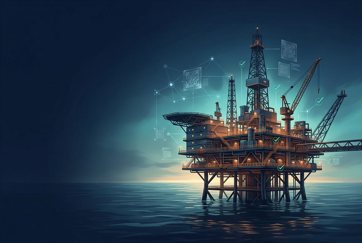 Offshore oil and gas production platform with a digital asset-integrity data overlay