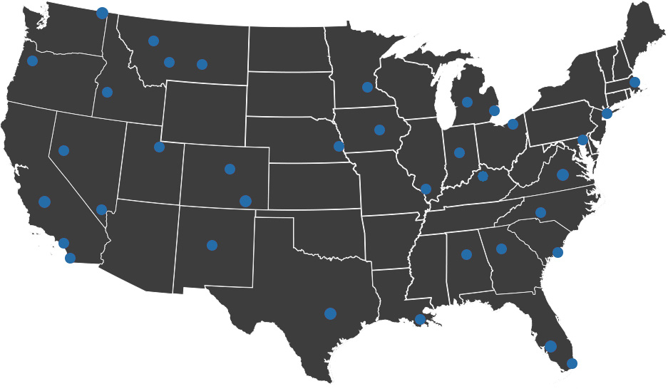 Service areas location map of United States.